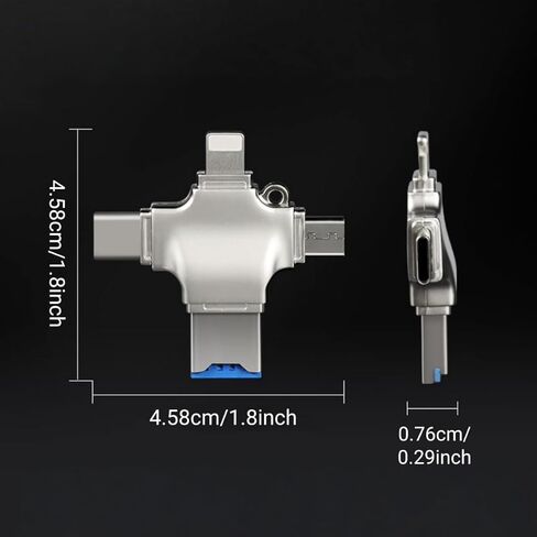 1 قطعة قارئ بطاقات USB OTG 4 في 1 من النوع C، USB-A مع فتحات SD/TF/Micro SD، هيكل معدني مع أغطية شفافة، فضي in Saudi Arabia