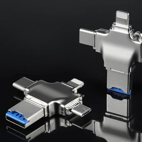 1 قطعة قارئ بطاقات USB OTG 4 في 1 من النوع C، USB-A مع فتحات SD/TF/Micro SD، هيكل معدني مع أغطية شفافة، فضي in Saudi Arabia