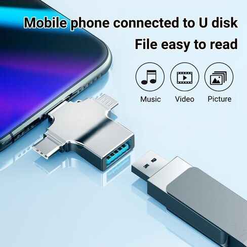 1 قطعة قارئ بطاقات USB OTG 4 في 1 من النوع C، USB-A مع فتحات SD/TF/Micro SD، هيكل معدني مع أغطية شفافة، فضي in Saudi Arabia