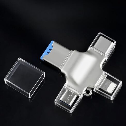 1 قطعة قارئ بطاقات USB OTG 4 في 1 من النوع C، USB-A مع فتحات SD/TF/Micro SD، هيكل معدني مع أغطية شفافة، فضي in Saudi Arabia