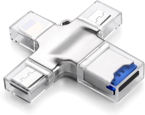 1 قطعة قارئ بطاقات USB OTG 4 في 1 من النوع C، USB-A مع فتحات SD/TF/Micro SD، هيكل معدني مع أغطية شفافة، فضي in Saudi Arabia