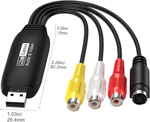 بطاقة التقاط فيديو RCA، USB 2.0 VHS إلى محول رقمي، DVD RCA إلى محول صوت USB، تحويل رقمي من VHS VCR Mini DV للتحويل من شريط الفيديو إلى تخزين الكمبيوتر in Kuwait