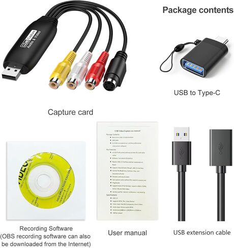 بطاقة التقاط فيديو RCA، USB 2.0 VHS إلى محول رقمي، DVD RCA إلى محول صوت USB، تحويل رقمي من VHS VCR Mini DV للتحويل من شريط الفيديو إلى تخزين الكمبيوتر in Kuwait