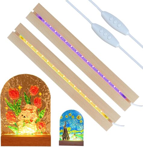 2 قطعة 11.8 بوصة قاعدة عرض خشبية LED، قاعدة إضاءة LED خشبية مستطيلة قاعدة مصباح خشبية لعرض الصور الأكريليكية، مشروع فني حرفي من الراتنج الكريستالي (مستطيل) in Kuwait