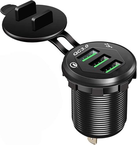 Triple Port QC3.0 Car Charger Socket, 12V/24V 36W USB Charger with 3 Fast Charging Ports, IP66 Waterproof Aluminum Socket Mount for Car Boat RV Marine ATV in Saudi Arabia
