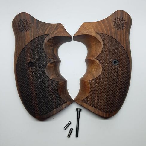 Walnut Wooden Grip Panels Compatible with Smith Wesson K L and X Frame Round Butt Revolvers in Kuwait