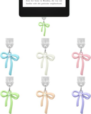 6pcs Dust Plug Charms for Kindle, Cute Bow Type-C Port Decorative Dust Plugs Coquette Accessories Charm for Kindle & Phones Book Lovers Readers Gift (6 Colors) in Saudi Arabia