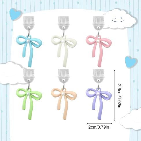 6pcs Dust Plug Charms for Kindle, Cute Bow Type-C Port Decorative Dust Plugs Coquette Accessories Charm for Kindle & Phones Book Lovers Readers Gift (6 Colors) in Saudi Arabia