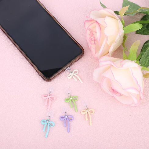 6pcs Dust Plug Charms for Kindle, Cute Bow Type-C Port Decorative Dust Plugs Coquette Accessories Charm for Kindle & Phones Book Lovers Readers Gift (6 Colors) in Saudi Arabia