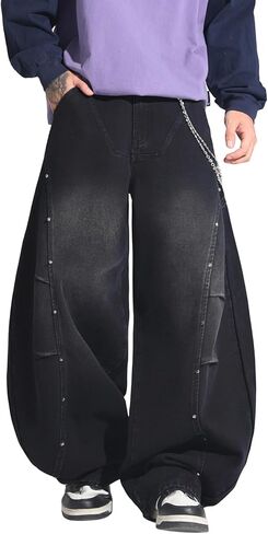 الهيب هوب الجينز الفضفاضة للرجال أنيق واسع الساق المتزلج الجينز فضفاضة تناسب الدنيم السراويل الشارع الشهير in Kuwait