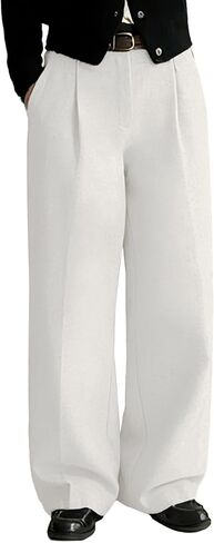 Susclude Mens Linen Casual Dress Pants Old Money Wide Leg Baggy Pleated Vintage Relaxed Fit Slacks Work Office Trousers in Saudi Arabia