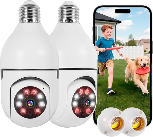 كاميرا KERUI Light Bulb Camera - 2.4 جيجا هرتز WiFi مقبس الإضاءة في الهواء الطلق، كاميرا أمان لمبة إضاءة 2K لاسلكية للكشف عن الحركة في الهواء الطلق وإنذار، محادثة في اتجاهين، رؤية ليلية ملونة in Kuwait