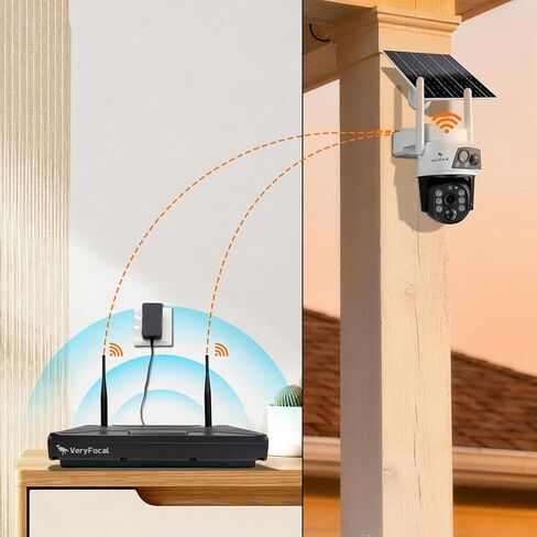 نظام أمان شمسي بـ 6 كاميرات - عدسة مزدوجة 360 درجة PTZ، 10CH 4K NVR WiFi 6، بطارية 10400 مللي أمبير، مقاومة للماء IP66، بدون رسوم شهرية للمنزل الخارجي in Kuwait