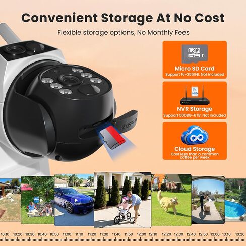 نظام أمان شمسي بـ 6 كاميرات - عدسة مزدوجة 360 درجة PTZ، 10CH 4K NVR WiFi 6، بطارية 10400 مللي أمبير، مقاومة للماء IP66، بدون رسوم شهرية للمنزل الخارجي in Kuwait