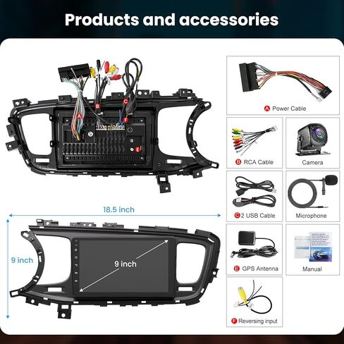 ستيريو سيارة 4G+64G لسيارة KIA Optima K5 2013 2014 2015، 9 بوصة Android 13 شاشة تعمل باللمس راديو Optima مع CarPlay اللاسلكي، Android Auto، GPS Navi، 5G WiFi، بلوتوث 5.2، كاميرا خلفية عالية الدقة، SWC، راديو FM in Kuwait