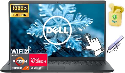 كمبيوتر محمول Dell Inspiron 15، كمبيوتر محمول للأعمال بشاشة لمس FHD مقاس 15.6 بوصة، معالج AMD Ryzen 7 ثماني النواة، ذاكرة الوصول العشوائي 24 جيجابايت، تخزين 1 تيرابايت (512 جيجابايت SSD + مجموعة قاعدة إرساء 512 جيجابايت)، كمبيوتر محمول Windows 11، أسود in Kuwait