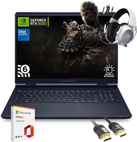 كمبيوتر محمول Dell Alienware 16 Aurora للألعاب AC16250، شاشة WQXGA مقاس 16 بوصة، NVIDIA GeForce RTX 5050، Intel Core 7-240H، ذاكرة الوصول العشوائي 32 جيجابايت، 1 تيرابايت SSD، لوحة مفاتيح بإضاءة خلفية، مع Mytrix Assy Office Lifetime، Wins 11 Pro in Kuwait