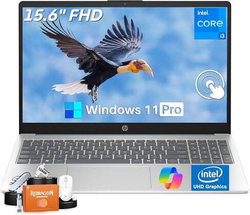 كمبيوتر محمول HP Flagship 15.6 يعمل باللمس، Intel 8 Core i3، شاشة لمس FHD مضادة للتوهج 15.6 بوصة، ذاكرة الوصول العشوائي 16 جيجابايت، 512 جيجابايت SSD، بلوتوث 5.4، لوحة مفاتيح رقمية، شحن سريع، Windows 11 Pro، مع ملحقات in Kuwait