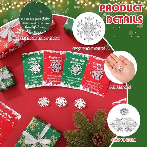Quelay 50 Sets Snowflake Pins Employee Appreciation Gift Bulk Winter Enamel Brooch with Thank you Cards for Coworker Cute Holiday Women Jewelry Party Favor in Saudi Arabia