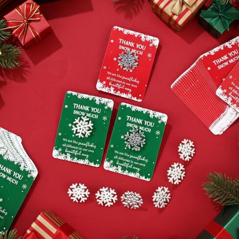 Quelay 50 Sets Snowflake Pins Employee Appreciation Gift Bulk Winter Enamel Brooch with Thank you Cards for Coworker Cute Holiday Women Jewelry Party Favor in Saudi Arabia