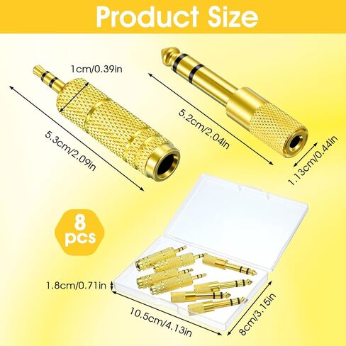 8 Pack 3.5mm to 1/4" Adapter, Headphone Jack Adapter, 1/8 inch Male to 1/4 inch Female and 1/4" to 3.5mm Audio Converter for Electric Guitar, Keyboard, Mixer, Amp, Amplifier, Bass, Headphone, Headset in Saudi Arabia