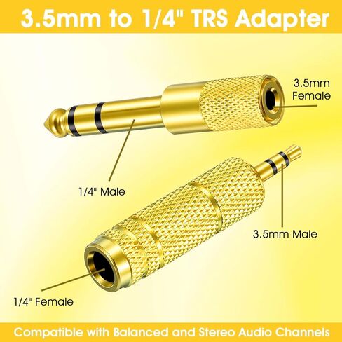 8 Pack 3.5mm to 1/4" Adapter, Headphone Jack Adapter, 1/8 inch Male to 1/4 inch Female and 1/4" to 3.5mm Audio Converter for Electric Guitar, Keyboard, Mixer, Amp, Amplifier, Bass, Headphone, Headset in Saudi Arabia