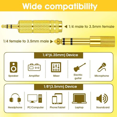 8 Pack 3.5mm to 1/4" Adapter, Headphone Jack Adapter, 1/8 inch Male to 1/4 inch Female and 1/4" to 3.5mm Audio Converter for Electric Guitar, Keyboard, Mixer, Amp, Amplifier, Bass, Headphone, Headset in Saudi Arabia