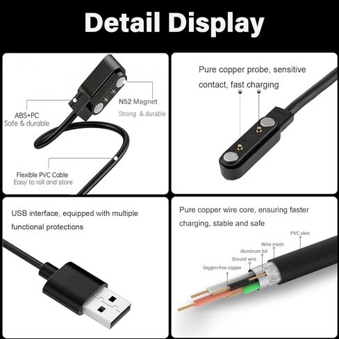 Compatible for Jacoosa TG38, QONBINK TG38, GanopterygonTG38 Smart Watch Charger 2-Pack Magnetic Charging Cable USB Charging Cord in Saudi Arabia