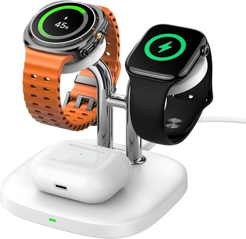 حامل شاحن ساعة SwanScout المزدوج، الجانب الأيسر فقط لساعة Samsung Watch 8/8 Classic/Ultra/7/6/6 Classic/5 Pro/5/4، الجانب الأيمن فقط لساعة Apple 11/9/8/7/6/Ultra 3/SE 3، SwanScout 704D (أسود) in Kuwait