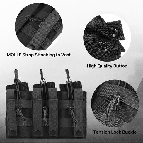 حقيبة مجلة Molle AR مفتوحة من الأعلى لمسدس بندقية 5.56 مم 7.62 مم 9 مم، حامل حقيبة ماج فردي/مزدوج/ثلاثي لـ M4 M16 AK Glock M1911 مع رقعة علم الولايات المتحدة الأمريكية in Kuwait