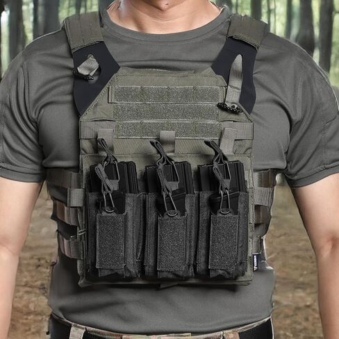 حقيبة مجلة Molle AR مفتوحة من الأعلى لمسدس بندقية 5.56 مم 7.62 مم 9 مم، حامل حقيبة ماج فردي/مزدوج/ثلاثي لـ M4 M16 AK Glock M1911 مع رقعة علم الولايات المتحدة الأمريكية in Kuwait
