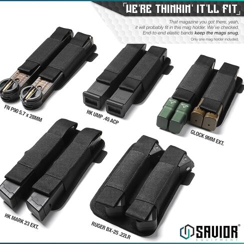 Savior Equipment Tactical Double Pistol Extended Open-Top Mag Pouch Holder Handgun Magazine Storage, Elastic Band to Hold Tight, Hook-Backed Panel, Tan in Kuwait
