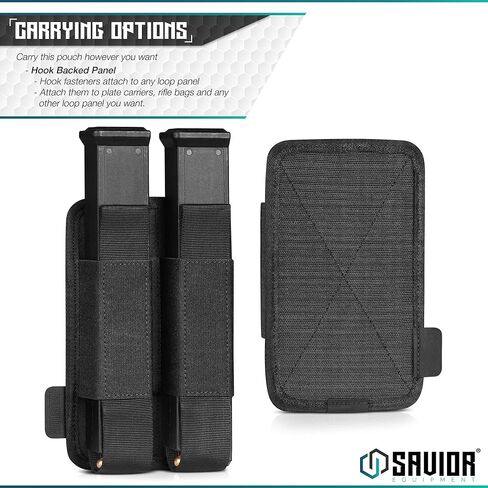 Savior Equipment Tactical Double Pistol Extended Open-Top Mag Pouch Holder Handgun Magazine Storage, Elastic Band to Hold Tight, Hook-Backed Panel, Tan in Kuwait