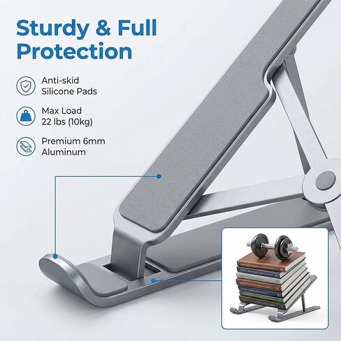 Adjustable Laptop Stand, Ergonomic Aluminum Laptop Riser for Desk, Foldable & Portable Computer Stand Compatible with MacBook Air Pro, Dell, HP, Lenovo, All 10-17.3" Laptops - Black in Saudi Arabia