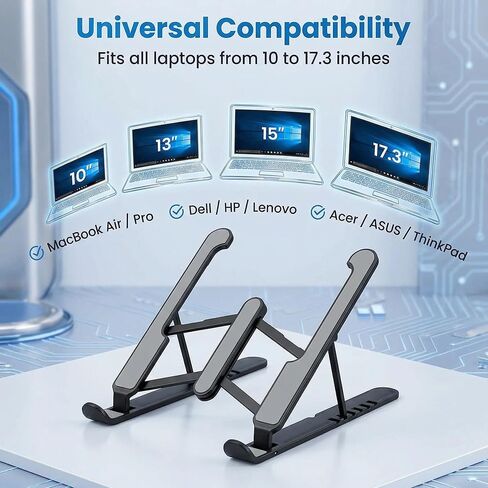 Adjustable Laptop Stand, Ergonomic Aluminum Laptop Riser for Desk, Foldable & Portable Computer Stand Compatible with MacBook Air Pro, Dell, HP, Lenovo, All 10-17.3" Laptops - Black in Saudi Arabia