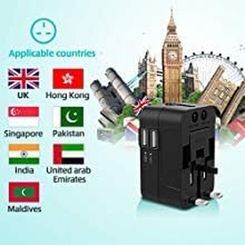 محول السفر العالمي، محول قابس السفر الأوروبي ومحول الطاقة الدولي مع محول الجهد من الولايات المتحدة إلى أوروبا - محول الطاقة العالمي أساسيات السفر في جميع أنحاء العالم in Kuwait