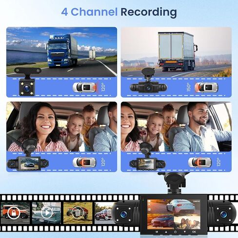 4 Channel Dash Cam 360° View, 1080P Front and Rear Inside, Left Right Dash Camera for Cars, 8 IR Lamps Night Vision, 4/7 Recording Parking Mode Monitor Rimoody in Saudi Arabia