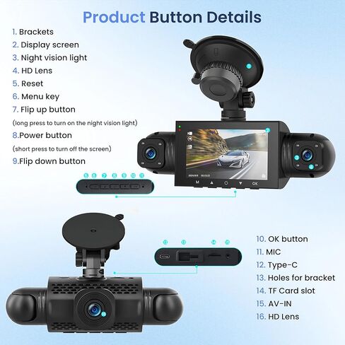 4 Channel Dash Cam 360° View, 1080P Front and Rear Inside, Left Right Dash Camera for Cars, 8 IR Lamps Night Vision, 4/7 Recording Parking Mode Monitor Rimoody in Saudi Arabia