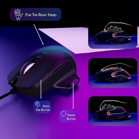ماوس سلكي للألعاب - ماوس كمبيوتر USB مع 8 أزرار قابلة للبرمجة، 6 نقطة لكل بوصة قابلة للتعديل، مفاتيح ميكانيكية، أزرار إطلاق سريع وقناصة، متوافق مع أجهزة الكمبيوتر الشخصية والكمبيوتر المحمول - أسود (الأرملة الشريرة) in Kuwait