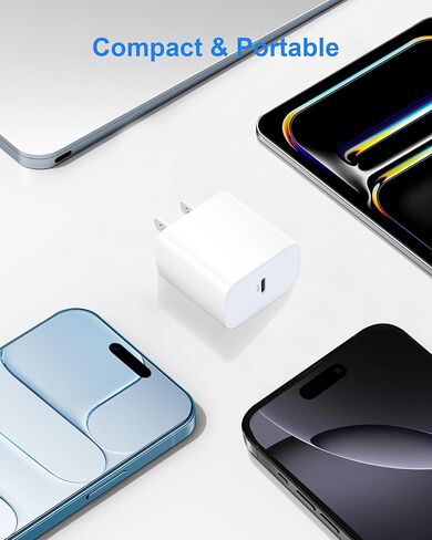 شاحن USB C سريع 20 وات لأجهزة iPhone 17/Air/17 Pro Max/16/16 Pro Max/16 Plus/16e، iPad Pro 13/12.9/11 بوصة، iPad A16/10th، Air 5/Mini 6، AirPods، 2 حزمة شاحن سريع من النوع C وكابل USB C طويل 10أقدام in Kuwait