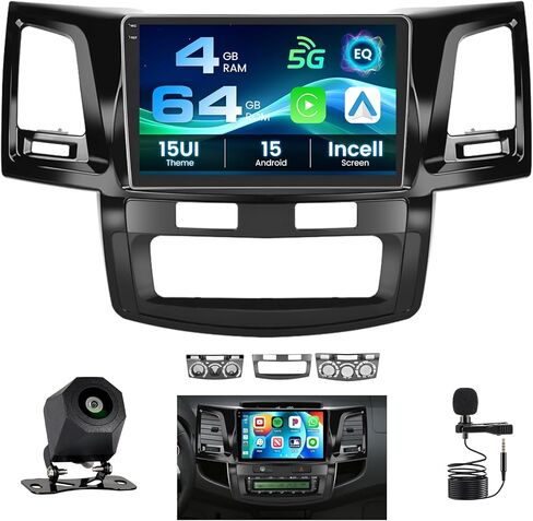 4G 64G لسيارة Toyota Fortuner Hilux 2005-2014 راديو CarPlay 9 بوصة شاشة لمس داخلية للسيارة ستيريو Android 15 Android Auto Bluetooth 5.0 GPS WiFi 18UI كاميرا احتياطية in Kuwait