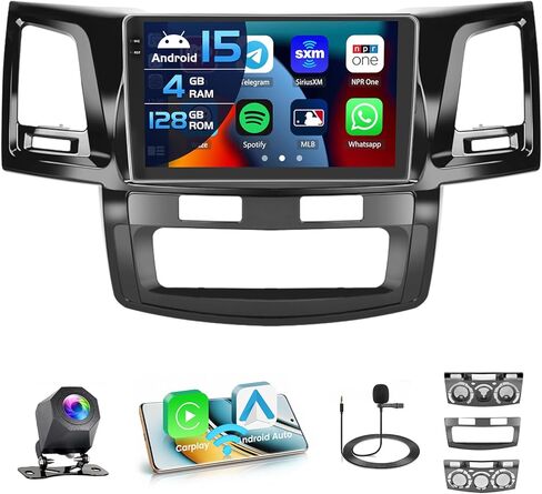 4G 64G لسيارة Toyota Fortuner Hilux 2005-2014 راديو CarPlay 9 بوصة شاشة لمس داخلية للسيارة ستيريو Android 15 Android Auto Bluetooth 5.0 GPS WiFi 18UI كاميرا احتياطية in Kuwait