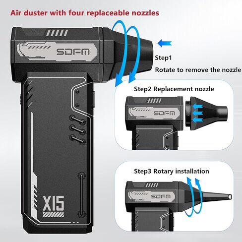 SDFM Compressed Air Duster - 180,000 RPM Snow Blower - with Brushless Motor, 3-Gear Adjustable Air Duster - for Keyboard, PC, Car, Air Bed, and Home Cleaning (X15+X3BM) in Saudi Arabia