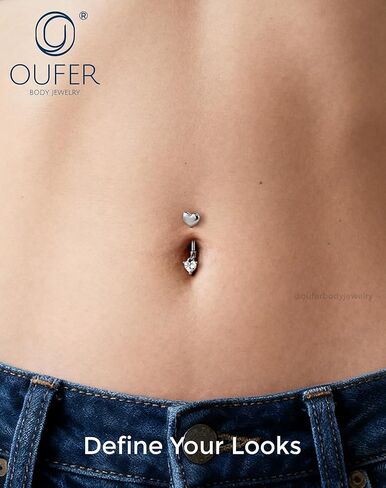 OUFER 14G حلقات زر البطن، حلقات بطن فولاذية جراحية مضادة للحساسية للنساء، مجوهرات ثقب السرة الملولبة داخليًا، حلقات سرة متدلية على شكل قلب/نجمة منحنية in Kuwait