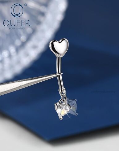 OUFER 14G حلقات زر البطن، حلقات بطن فولاذية جراحية مضادة للحساسية للنساء، مجوهرات ثقب السرة الملولبة داخليًا، حلقات سرة متدلية على شكل قلب/نجمة منحنية in Kuwait