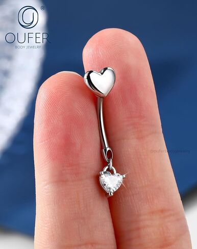 OUFER 14G حلقات زر البطن، حلقات بطن فولاذية جراحية مضادة للحساسية للنساء، مجوهرات ثقب السرة الملولبة داخليًا، حلقات سرة متدلية على شكل قلب/نجمة منحنية in Kuwait