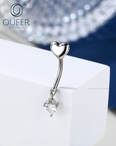 OUFER 14G حلقات زر البطن، حلقات بطن فولاذية جراحية مضادة للحساسية للنساء، مجوهرات ثقب السرة الملولبة داخليًا، حلقات سرة متدلية على شكل قلب/نجمة منحنية in Kuwait