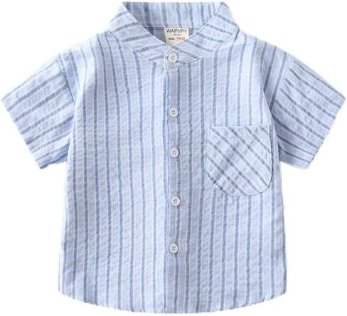 Toddle Baby Boy Button Down Stripe Shirts Short Sleeve Infant Summer Kids Casual/Formal Dress Tops T-Shirt 2024 in Saudi Arabia