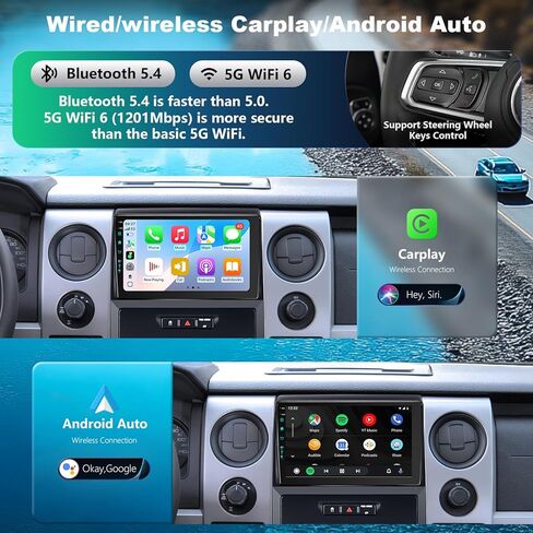9 بوصة (4Ram 64Rom) 5GWiFi استبدال ترقية راديو السيارة لسيارة Ford F150 F-150 2009-2012 Android 13 مع CarPlay اللاسلكي/Android Auto/FM/AM/RDS/1080P كاميرا احتياطية/BT5.4 ((09-12) 1080P) in Saudi Arabia
