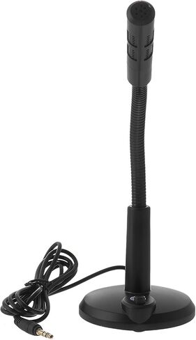 Computer Microphone with 3.5mm Interface, Portable Desktop Mic with Base for Chatting, Gaming, and Live Streaming, Black Plastic Meeting Microphone Compatible with Laptop in Saudi Arabia